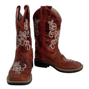 Shyanne Red Leather Western Embroidered Floral Cowboy Boots Girls Youth 12D EUC